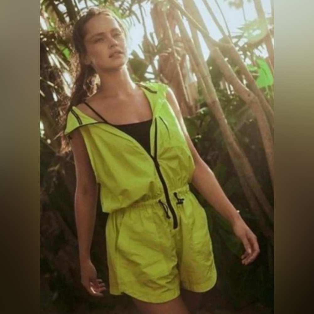 NWOT Free People Hike And Run Runsie In Neon Yellow Size M